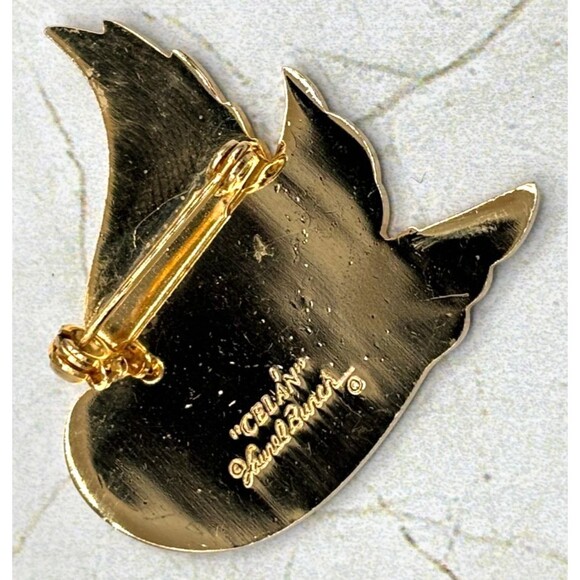 Laurel Burch Celan Black Swan Bird Enamel Goldtone Brooch Pin 1.5” Vintage EUC - Picture 2 of 8